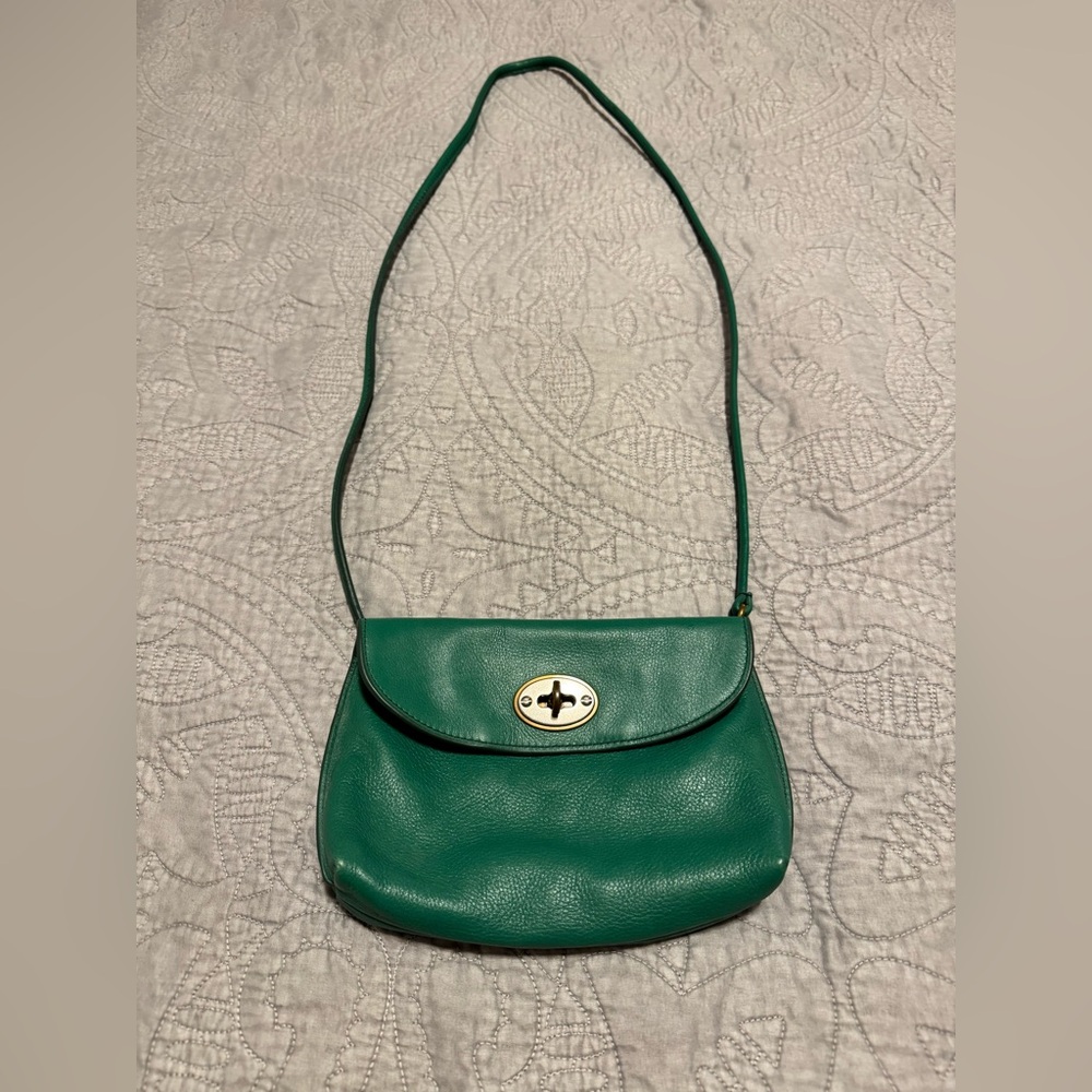 Fossil Monica Turnlock Green Pebbled Leather Crossbody Bag - Picture 2 of 8